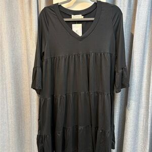 Black V-Neck Tiered Dress